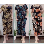 Đồ bộ trung niên lanh tole TRANGNC vải lanh nhung tôn mặc ở nhà cho mẹ người già bigsize quần lửng ống rộng