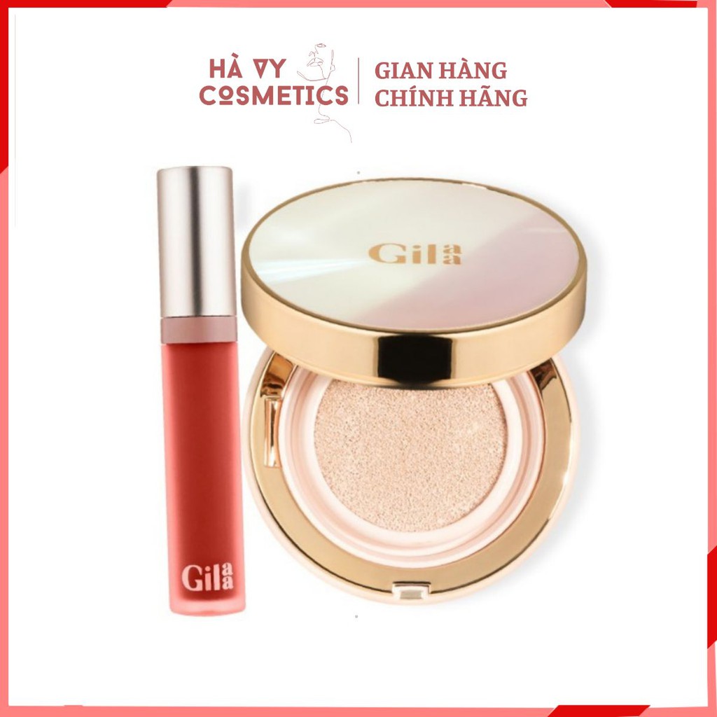 COMBO SON KEM GILAA  LIP CREAM FULLSIZE & PHẤN NƯỚC GILAA DD CUSHION