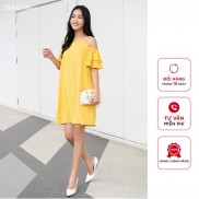 [Nhập WABR152 giảm 10% đơn 250K]Đầm suông phối tay bèo 2 tầng 20AGAIN DXW0313 thiết kế công sở trẻ trung