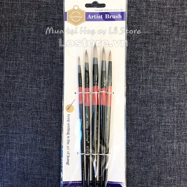  [LỖ STORE] Bộ cọ vẽ Keep Smiling 5 cây thân đỏ đen