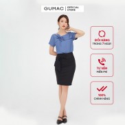 Áo kiểu nữ nơ cổ GUMAC tay ngắn màu xanh thanh lịch AB558