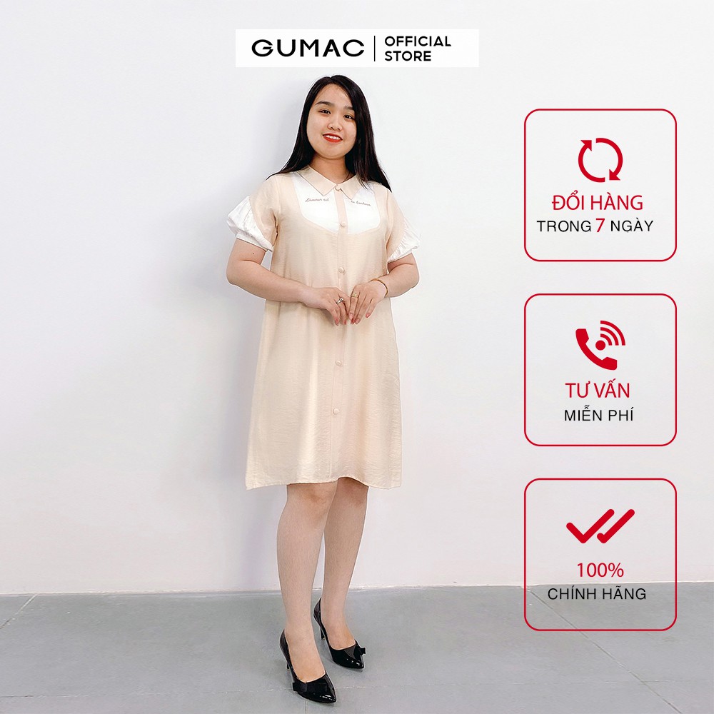 Đầm suông nữ oversize yếm thêu GUMAC DA9120