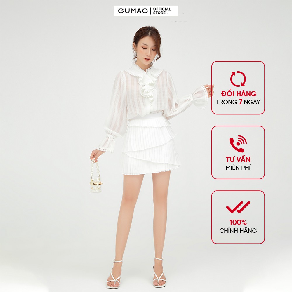 Áo sơ mi nữ đăng ten GUMAC màu trắng chất voan thoáng mát AB561