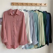 Áo sơ mi nữ dài tay TRƠN Basic Unisex Dáng Rộng Kiểu áo sơ mi nữ tay dài form rộng suông