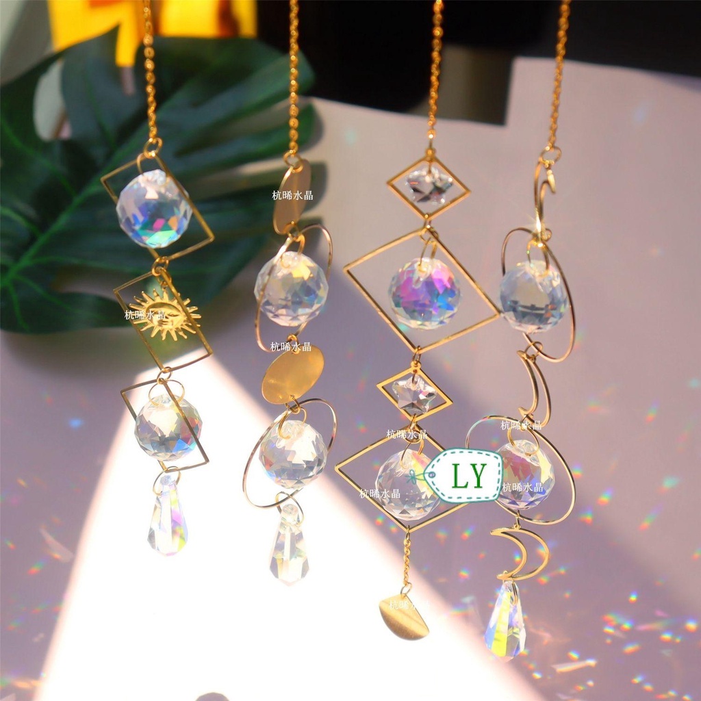 LY 1PC Prism|Rainbow Wind Chime Pendant Hanging Prism Moon Hanging Ornament Garden Home Decor Suncatcher Patio Suncatcher