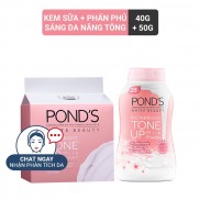 Combo Kem sữa dưỡng trắng nâng tông Pond's White Beauty 50g và Phấn phủ nâng tông Pond's White Beauty 40g