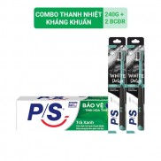 Combo P/S Kháng Khuẩn Thanh Nhiệt Kem đánh răng Trà Xanh 240g  và 2 Bàn chải  đánh răng White Detox
