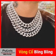 Vòng cổ Bling bling bạc, vòng cổ trang sức đính đá bling bling, vòng cổ HIP HOP phong cách châu Âu