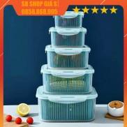 Sét 5 hộp đựng thực phẩm có nắp đậy cao cấp, khay nhựa để tủ lạnh kèm rổ ráo nước bảo quản thức ăn tiện dụng