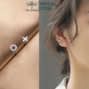 Khuyên tai bạc Tlee, bông tai X O mini nạm đá cao cấp - TleeSilver