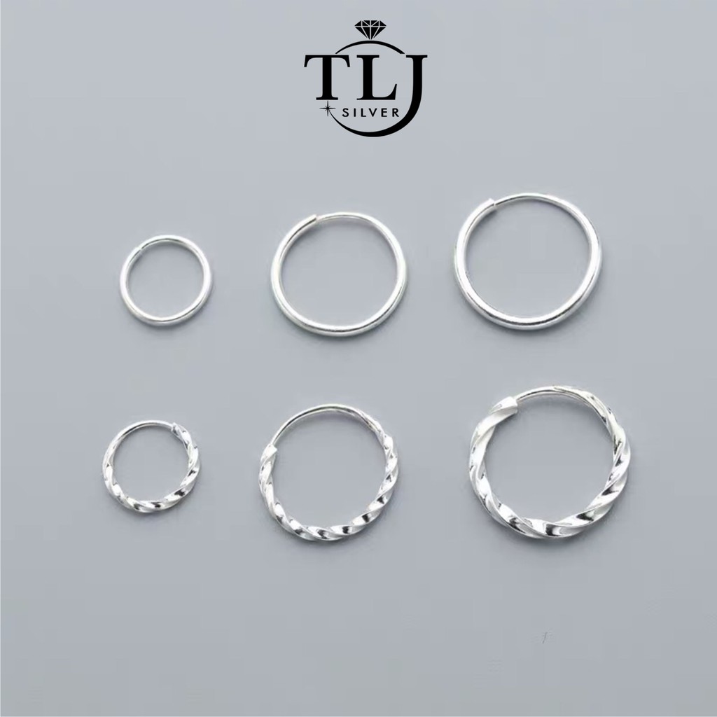 Khuyên tai bạc nữ Tlee, Bông tai xoắn phay chốt cài nhiều size lấp lánh - TleeSilver