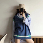 Áo gile len mỏng ulzzang nữ dáng rộng Hàn Quốc giá rẻ cổ chữ v màu trơn dễ phối đồ  - 011