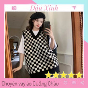 áo gile len kẻ caro dáng rộng áo len nữ hàn quốc ulzzang - 093