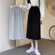 Chân váy thun dài basic xẻ sau 2 mầu đen ghi phù hợp thời tiết mùa thu hàng mới về Fridayshop