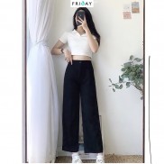 Quần culottes cạp cao dáng xuông ống rộng chất tuyết mưa không xù Friday