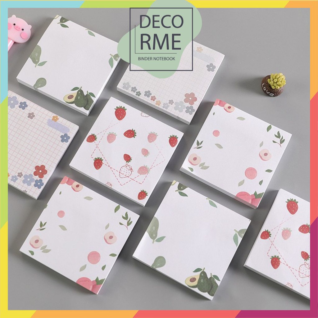 Tập 80 giấy note giấy nhớ họa tiết dễ thương FRUIT DecorMe 8*8cm