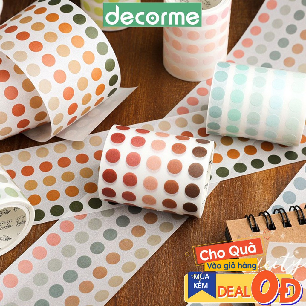 Cuộn washi tape chấm tròn trang trí sổ bullet journal 5m DecorMe
