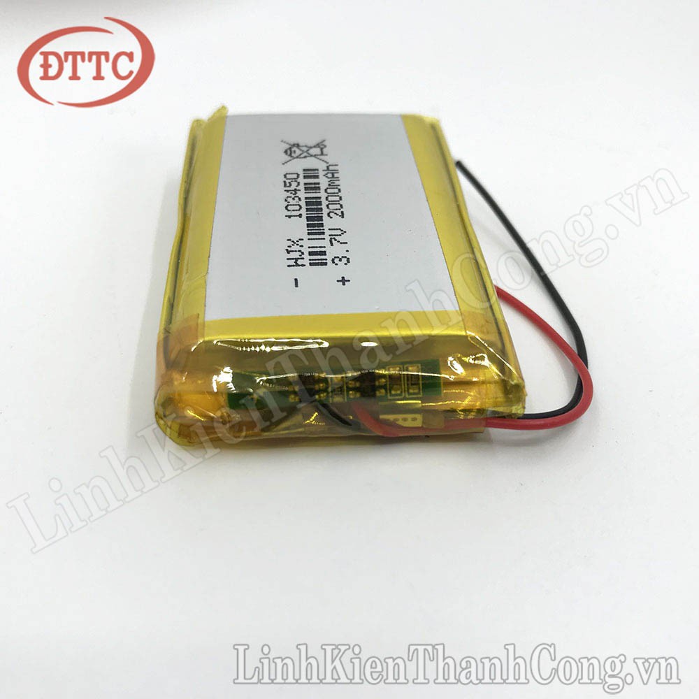 Pin Lipo Polymer 3.7V 2000mAh 10x34x50mm (Có Mạch Bảo Vệ)