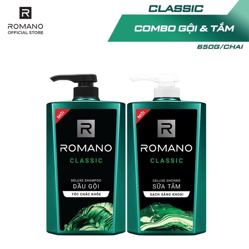 Combo Dầu gội và Sữa tắm Romano Classic cổ điển lịch lãm 650g/chai