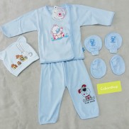 Set đồ sơ sinh 5 chi tiết cotton cho bé( quần áo- BTC- mũ)