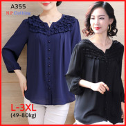 Áo Trung Niên Nữ - Kiểu Áo Trung Niên Form Rộng Cổ Nhúng Bèo Đính Nút Rất Trang Nhã - Thời Trang Trung Niên Nữ Big Size