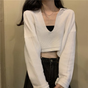 Áo Sweater Tay Dài Cổ Chữ V Thời Trang Màu Trơn Xinh Xắn Cho Nữ