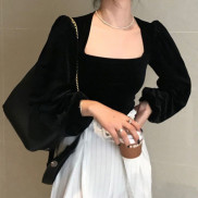 Áo Sơ Mi Tay Dài Cổ Vuông Phong Cách Retro