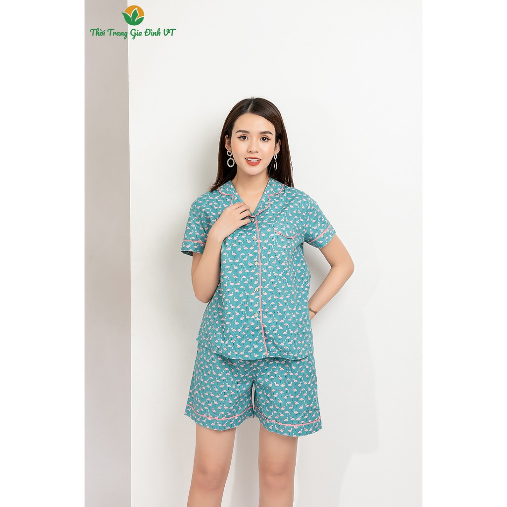 Bộ pyjama COTTON quần đùi áo cộc tay Việt Thắng B43.2002 - Chất liệu mềm, mặc thoải mái