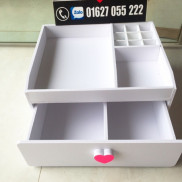 (Tặng lọ đựng cọ trang điểm) Kệ mỹ phẩm 25cm màu trắng núm tim hồng 9 ô son