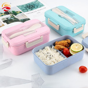 Hộp Đựng Cơm Lúa Mạch 3 ngăn, hộp cơm văn phòng (Tặng Kèm Thìa Đũa Lúa Mạch) V198