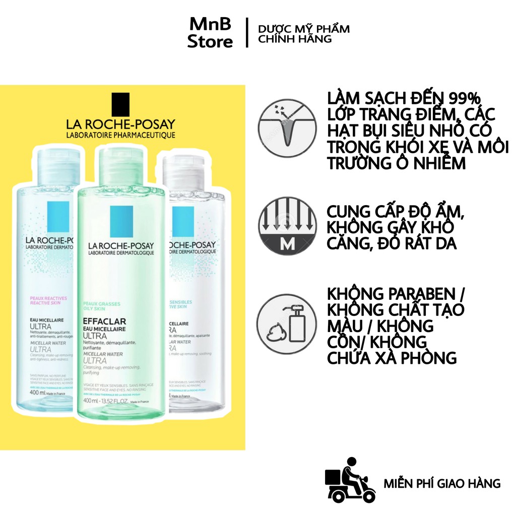 Nước Tẩy Trang La Roche Posay Dành Cho Da Dầu, Nhạy Cảm, Mẫn Cảm Micellar Water Ultra 400ml
