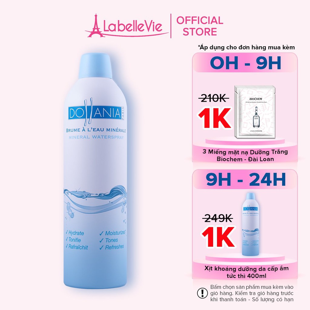 Xịt khoáng dưỡng da ẩm mượt mịn màng chính hãng Dollania Minerale 400ml (9111)