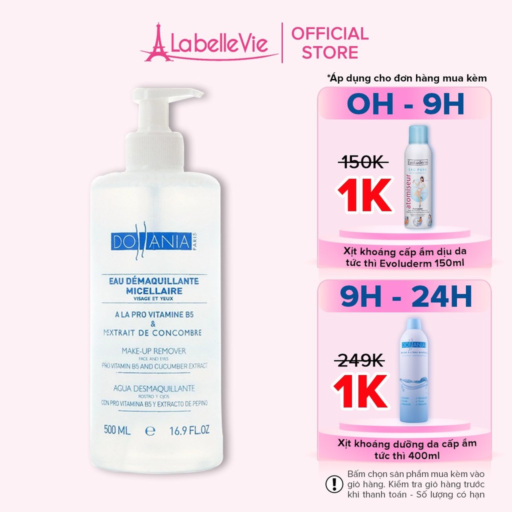 Nước tẩy trang Dollania Micellaire Pro Vitamin B5 & Tinh chất dưa leo 500ml (9122)