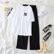 FREE SHIP ĐƠN TỪ 50K Sét áo logo N Y + quần ống rộng dáng dài COH0520 1
