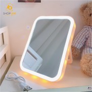 Gương để bàn đèn LED, gương led để bàn hình chữ nhật cảm ứng với 3 chế độ sáng
