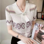 Áo Mongtoghi, Áo Len Cộc Tay, Áo Len Thổ Cẩm Kèm Nơ Sang Chảnh Cực Xinh Hàng Quảng Châu Cao Cấp Siêu Hot