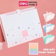 Cặp tài liệu A4 8 ngăn học sinh Deli - Có cúc cài - Hồng/ Xanh Dương/ Xanh lá - 72363