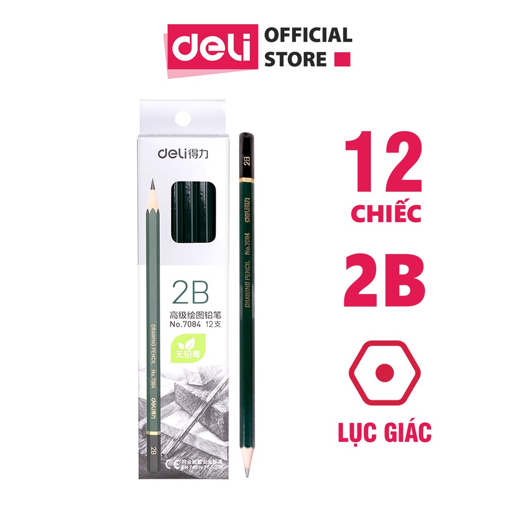 Bút chì 2B - 6B Deli - 12 cây/hộp - 7084 / 6836 / 6846 / 6848