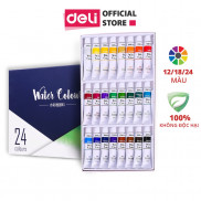 Màu nước dạng tuýp cao cấp 12ml Deli - màu nước hòa tan che phủ tốt - 12 màu/18 màu/24 màu - 73850 / 73851 / 73852