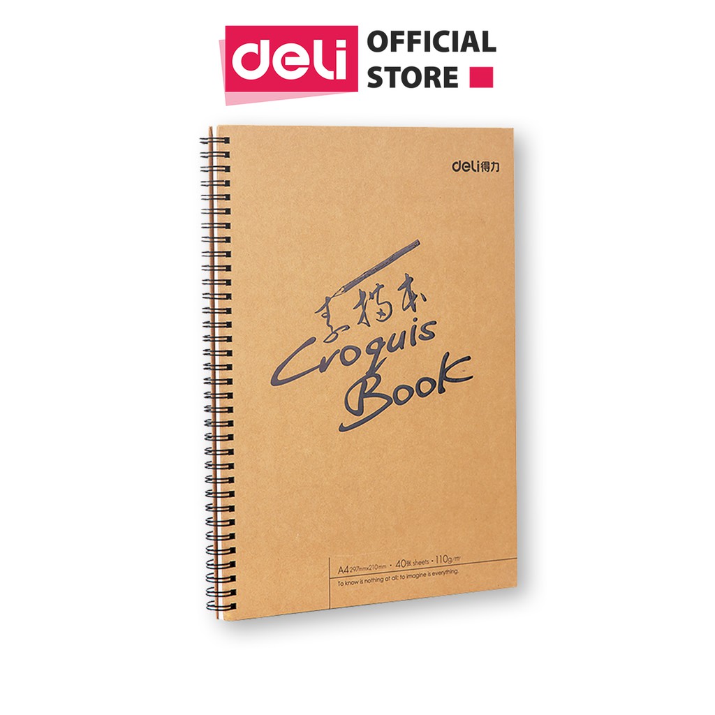 Sổ 100gsm / 110gsm vẽ phác thảo Deli 40 trang - Gáy lò xo - Khổ ngang A4/B5  - 7696 / 7697 / 73632