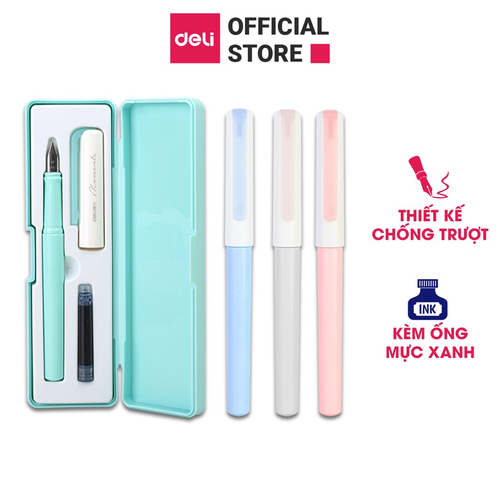 Hộp bút máy kèm ống mực xanh cao cấp Deli - màu macaron - A932