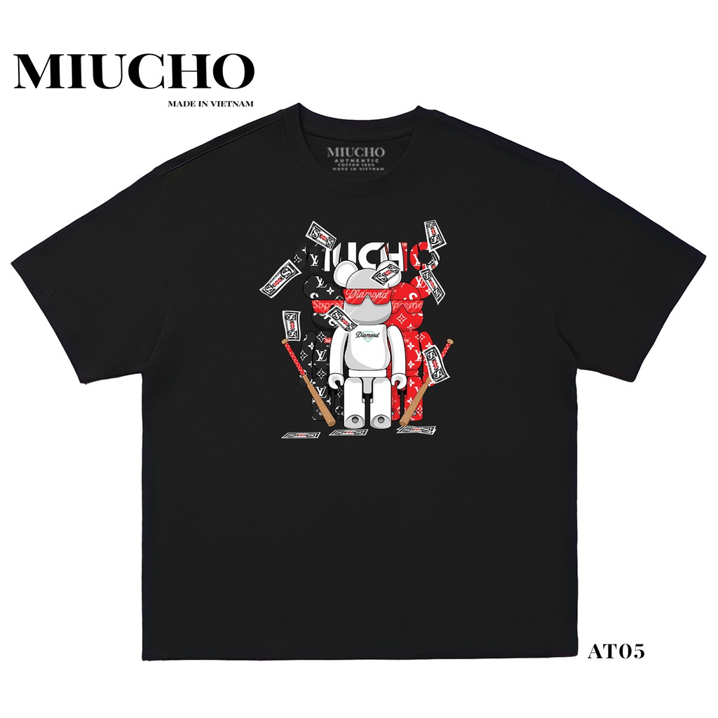 Áo thun bearbrick nữ nam trắng đen AT005 Miucho Tee vải đẹp thun cotton phông oversize Unisex tay lỡ form rộng
