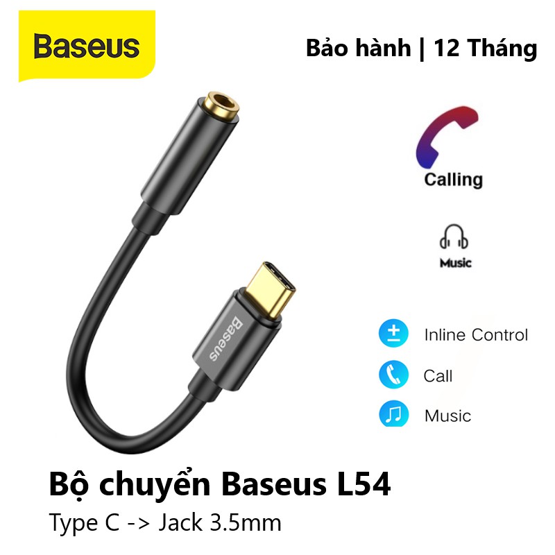 Cáp Chuyển Đổi Type-C Sang Cổng 3.5mm Baseus L54 , jack chuyển tai nghe chân TYPE-C sang chân 3.5mm - Bảo hành 12 tháng