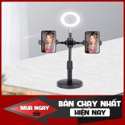 Đèn Live Stream 4in1, Để Bàn Có Chân Đỡ Micro LivesTream Hai Điện Thoại - Bộ Giá Đỡ Điện Thoại Livestream 4in1