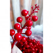 1 chùm cherry / đào đông giả 12 nhánh quả và nhiều nụ nhỏ -  làm hoa sáp, hoa giấy, hoa lụa, trang trí Noel, Tết