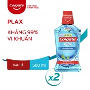 Bộ 2 chai nước súc miệng Colgate kháng 99% vi khuẩn Plax bạc hà 500ml/chai