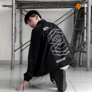 Áo khoác dù nam nữ màu đen, cổ bẻ ONTOP - Signature
