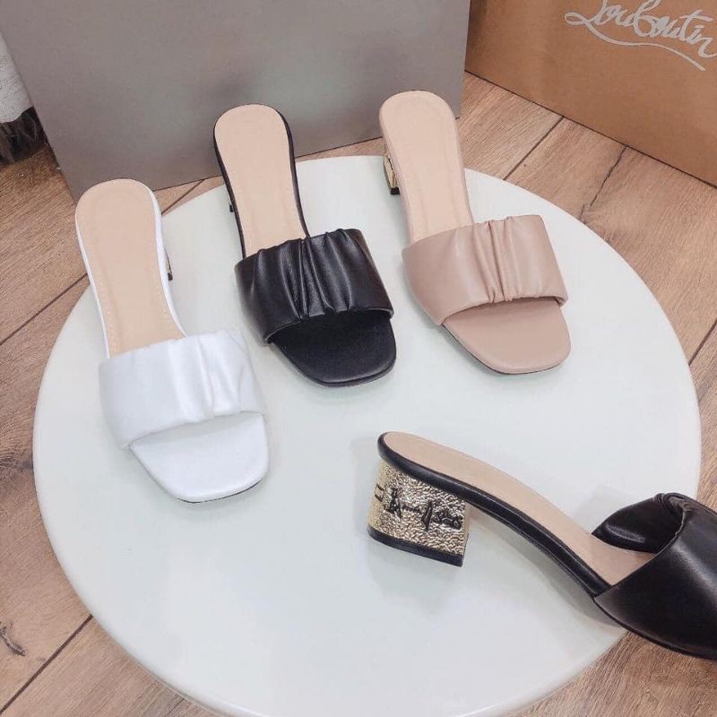 FREESHIP Dép cao gót 5p da nhún siêu mềm êm chân