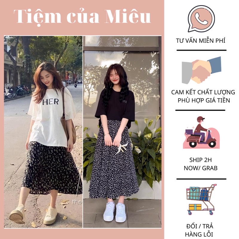 SET ÁO THUN ĐEN MIX CHÂN VÁY HOA NHÍ