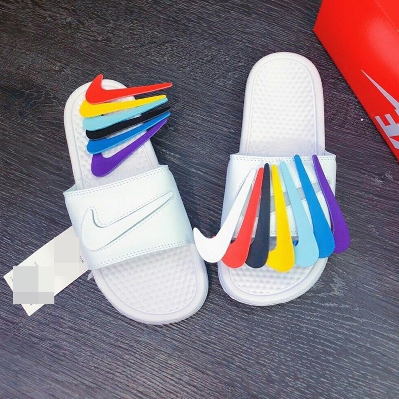 Dép quai ngang nam nữ nike benassi móc dán màu trắng